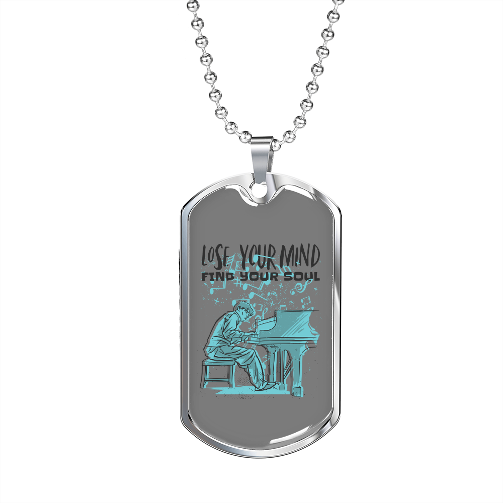 Musician Necklace Lose Your Mind Pianist Necklace Stainless Steel or 18k Gold Dog Tag 24" Chain-Express Your Love Gifts