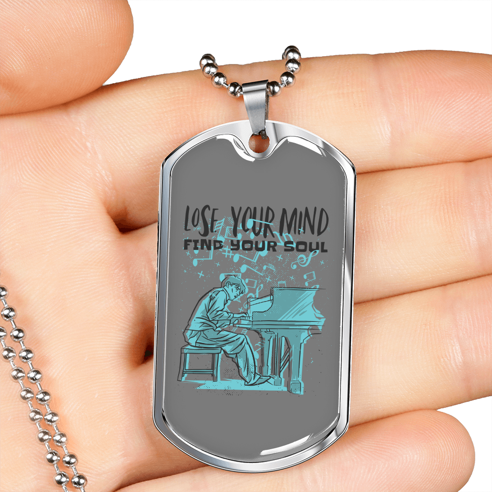 Musician Necklace Lose Your Mind Pianist Necklace Stainless Steel or 18k Gold Dog Tag 24" Chain-Express Your Love Gifts