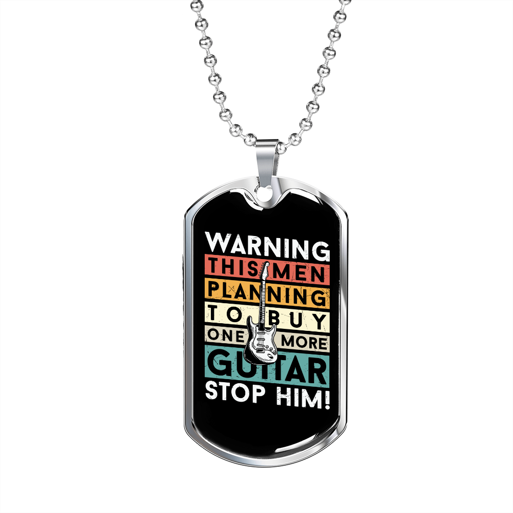 Musician Necklace Men With Guitar Necklace Stainless Steel or 18k Gold Dog Tag 24" Chain-Express Your Love Gifts