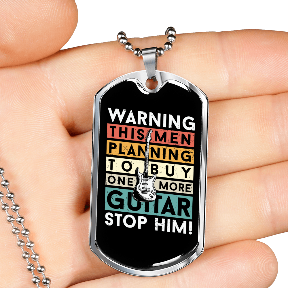 Musician Necklace Men With Guitar Necklace Stainless Steel or 18k Gold Dog Tag 24" Chain-Express Your Love Gifts