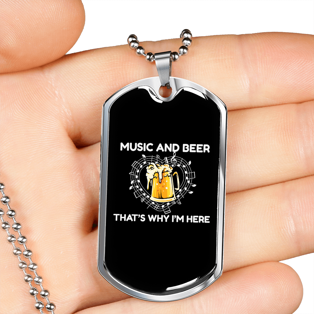 Musician Necklace Music and Beer Necklace Stainless Steel or 18k Gold Dog Tag 24" Chain-Express Your Love Gifts