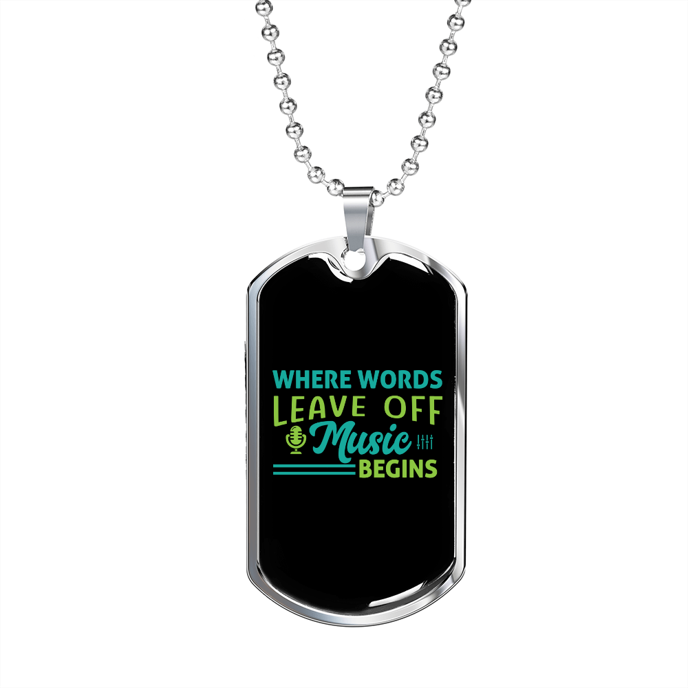 Musician Necklace Music Begins Necklace Stainless Steel or 18k Gold Dog Tag 24" Chain-Express Your Love Gifts