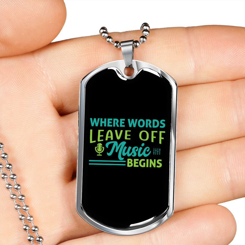 Musician Necklace Music Begins Necklace Stainless Steel or 18k Gold Dog Tag 24" Chain-Express Your Love Gifts