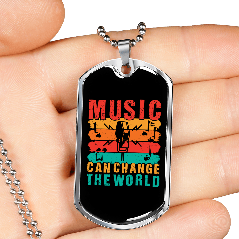 Musician Necklace Music Can Change the World Necklace Stainless Steel or 18k Gold Dog Tag 24" Chain-Express Your Love Gifts