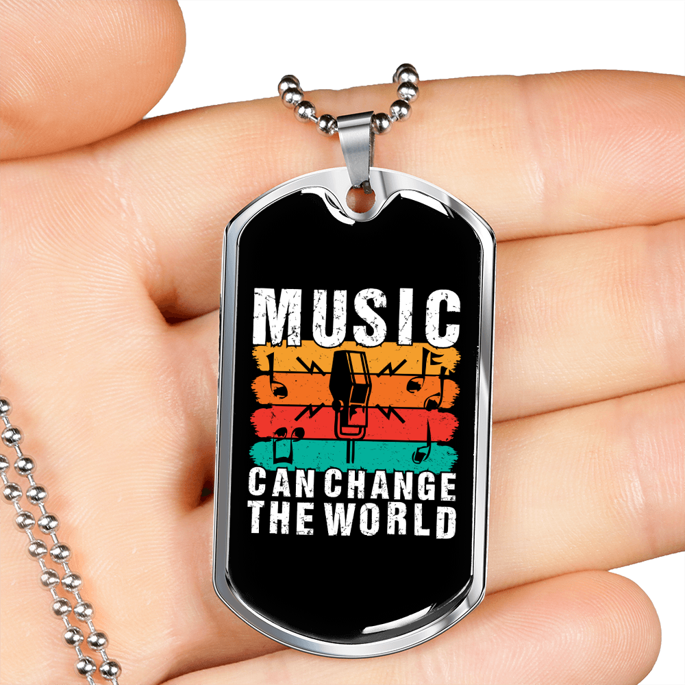 Musician Necklace Music Can the World White Necklace Stainless Steel or 18k Gold Dog Tag 24" Chain-Express Your Love Gifts