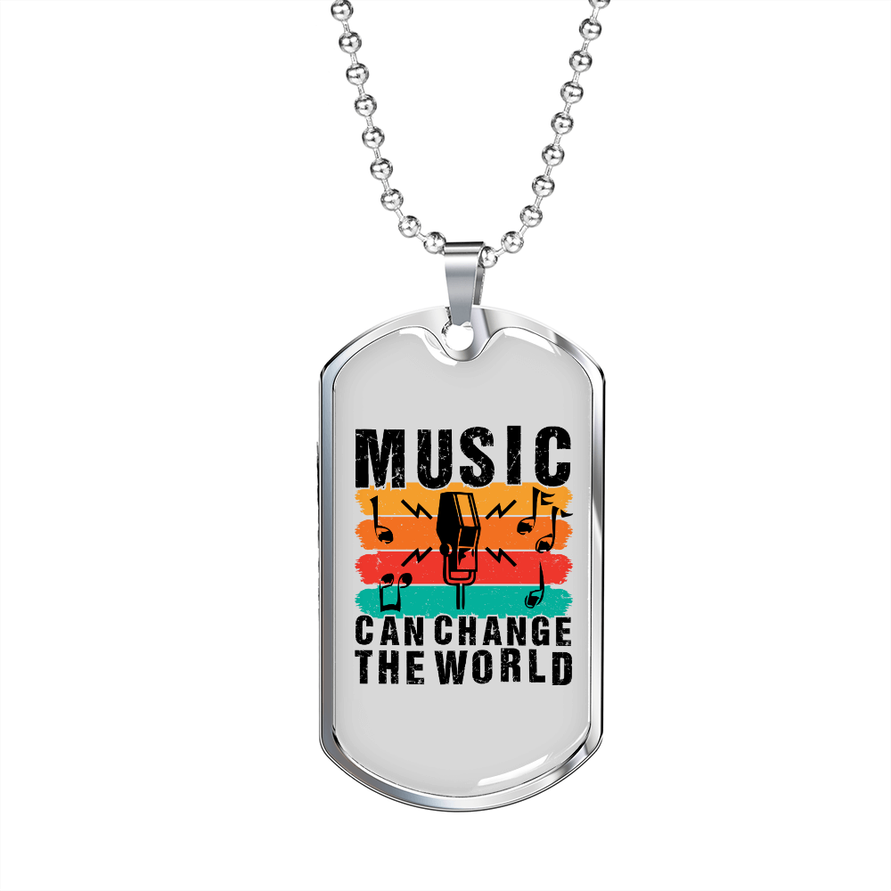 Musician Necklace Music Change the World Necklace Stainless Steel or 18k Gold Dog Tag 24" Chain-Express Your Love Gifts