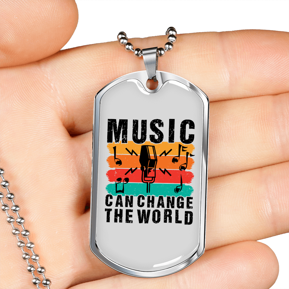 Musician Necklace Music Change the World Necklace Stainless Steel or 18k Gold Dog Tag 24" Chain-Express Your Love Gifts