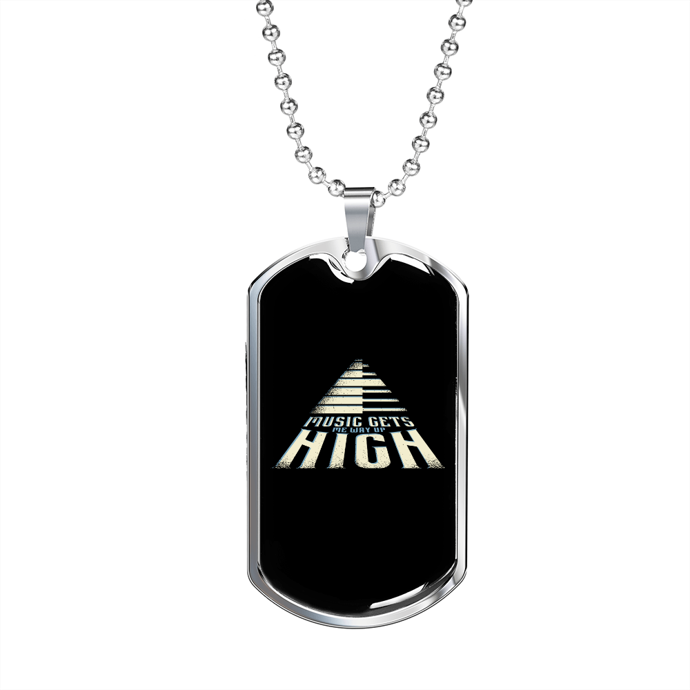Musician Necklace Music Gets High Necklace Stainless Steel or 18k Gold Dog Tag 24" Chain-Express Your Love Gifts