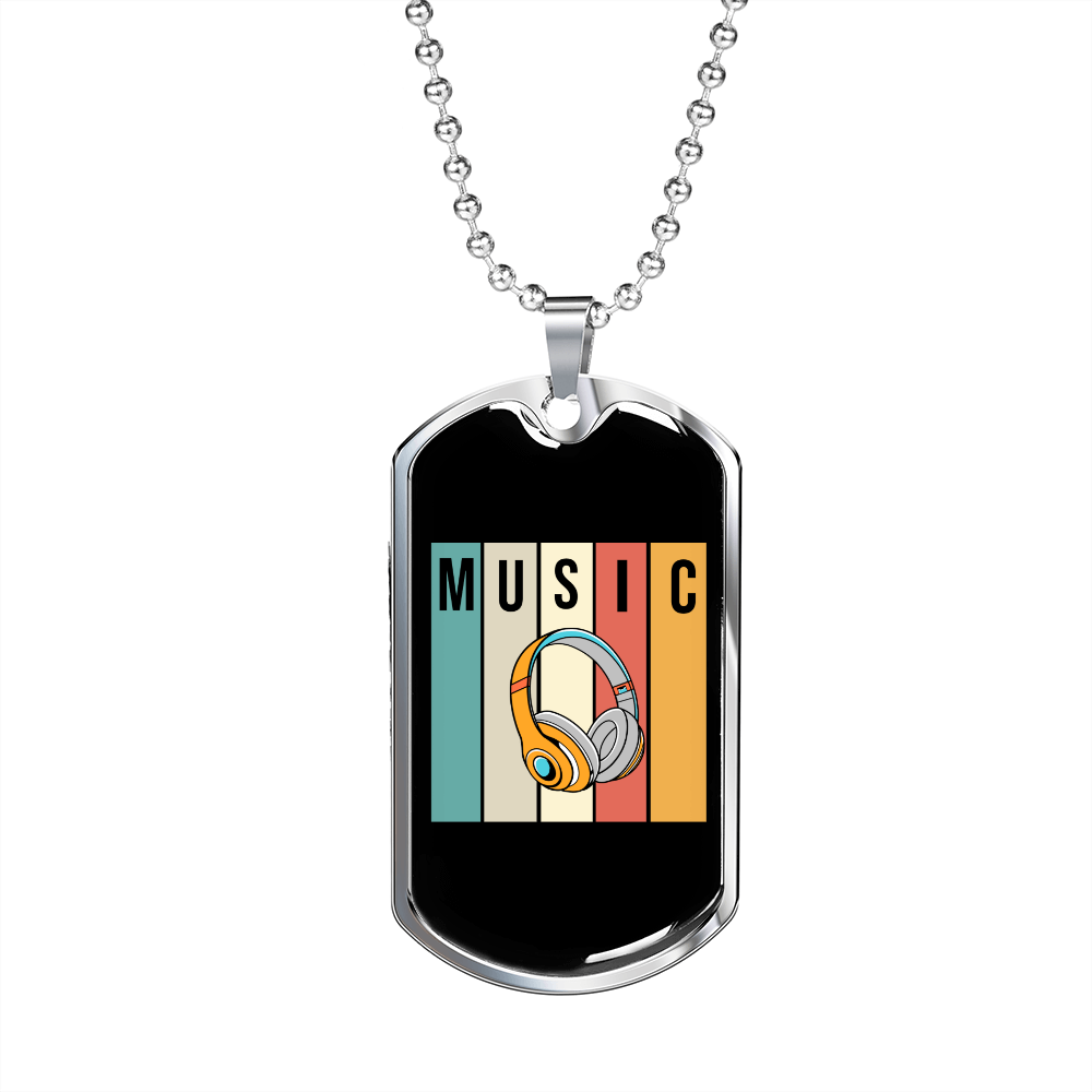 Musician Necklace Music Headphones Necklace Stainless Steel or 18k Gold Dog Tag 24" Chain-Express Your Love Gifts