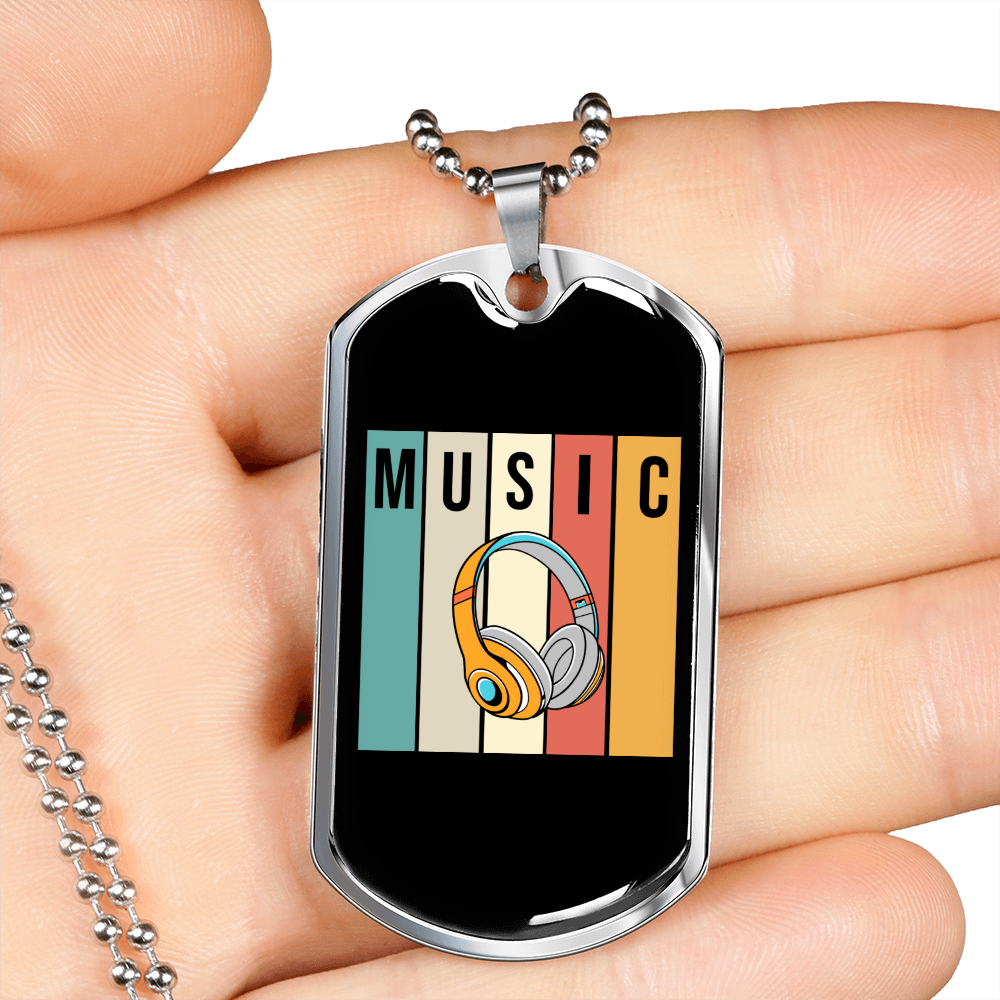 Musician Necklace Music Headphones Necklace Stainless Steel or 18k Gold Dog Tag 24" Chain-Express Your Love Gifts