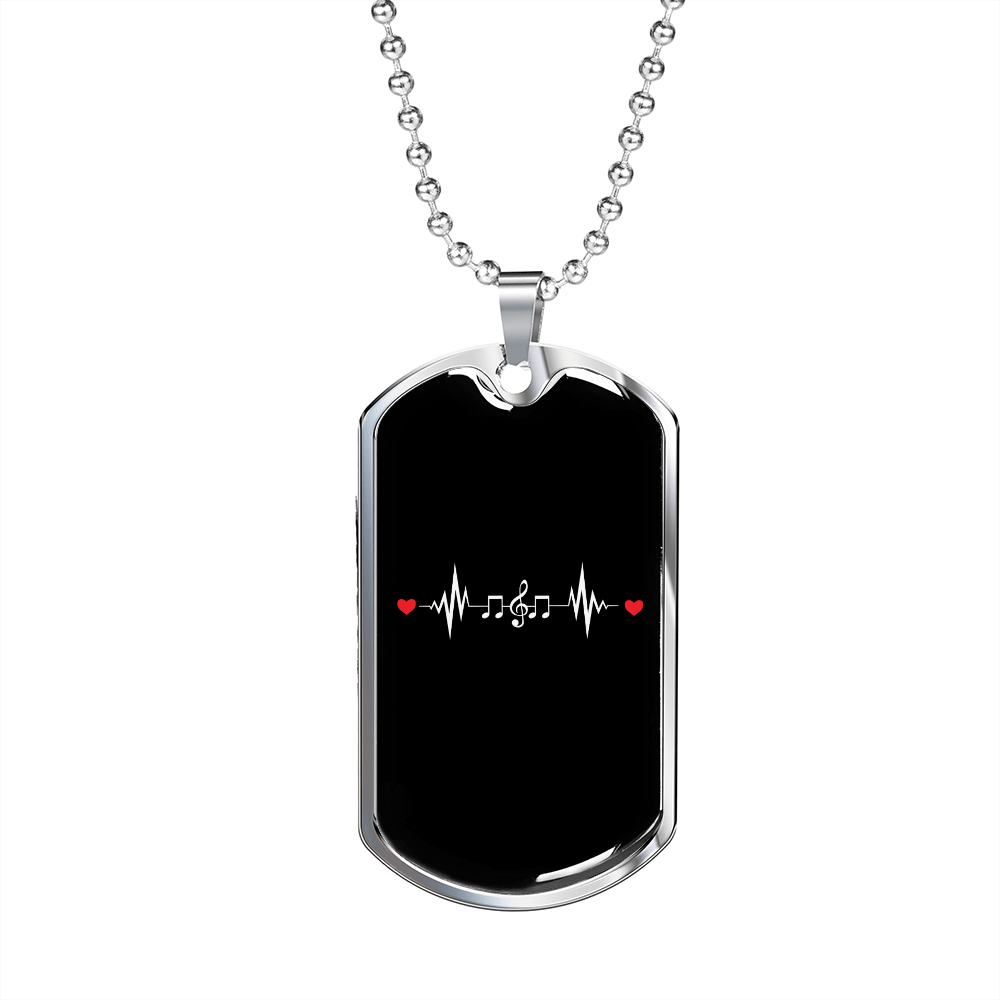 Musician Necklace Music Heartbeat Necklace Stainless Steel or 18k Gold Dog Tag 24" Chain-Express Your Love Gifts