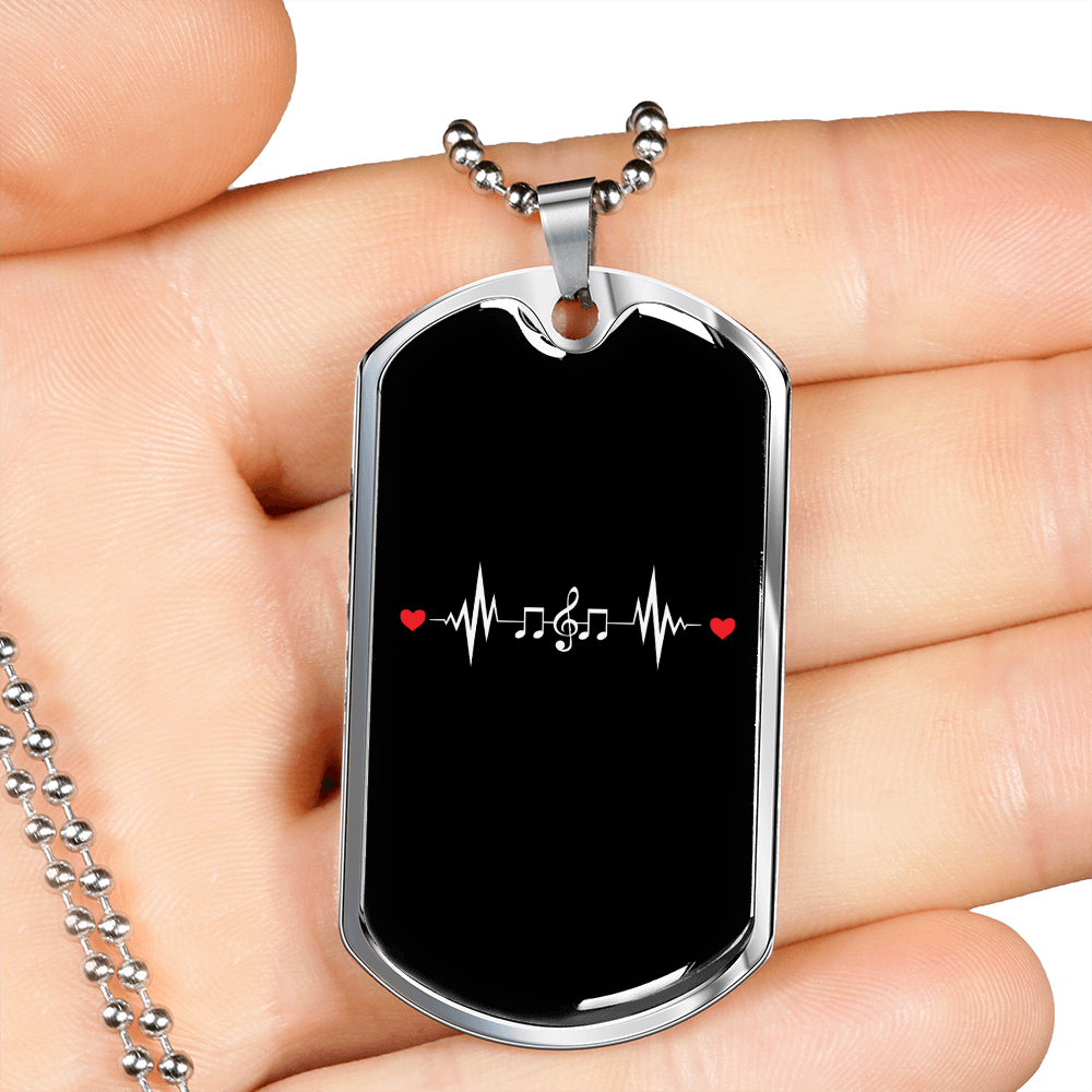 Musician Necklace Music Heartbeat Necklace Stainless Steel or 18k Gold Dog Tag 24" Chain-Express Your Love Gifts