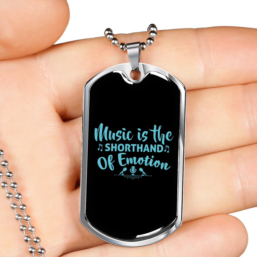 Musician Necklace Music is Emotion Necklace Stainless Steel or 18k Gold Dog Tag 24" Chain-Express Your Love Gifts