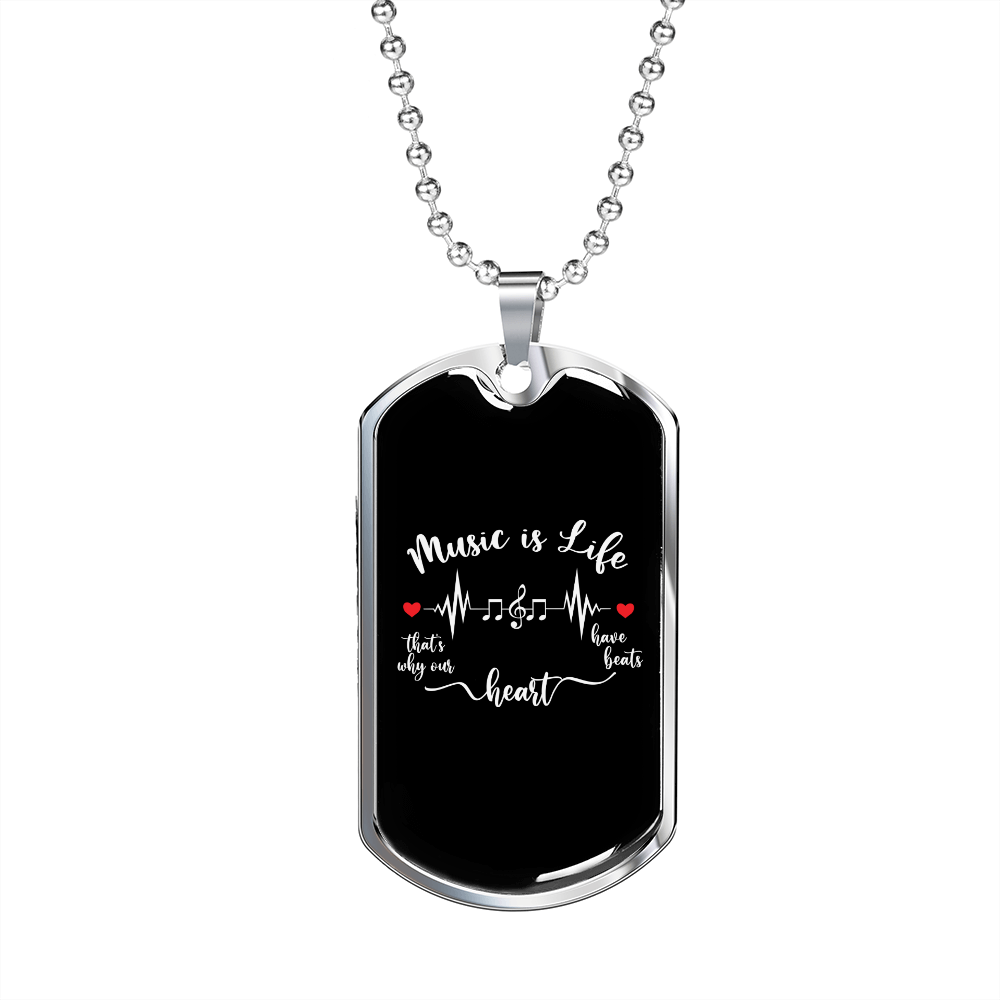 Musician Necklace Music is Life Necklace Stainless Steel or 18k Gold Dog Tag 24" Chain-Express Your Love Gifts