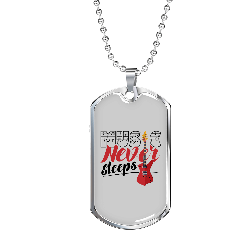 Musician Necklace Music Never Sleeps Necklace Stainless Steel or 18k Gold Dog Tag 24" Chain-Express Your Love Gifts