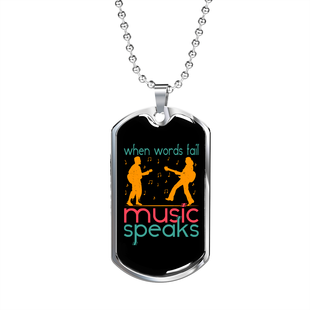 Musician Necklace Music Speaks Necklace Stainless Steel or 18k Gold Dog Tag 24" Chain-Express Your Love Gifts