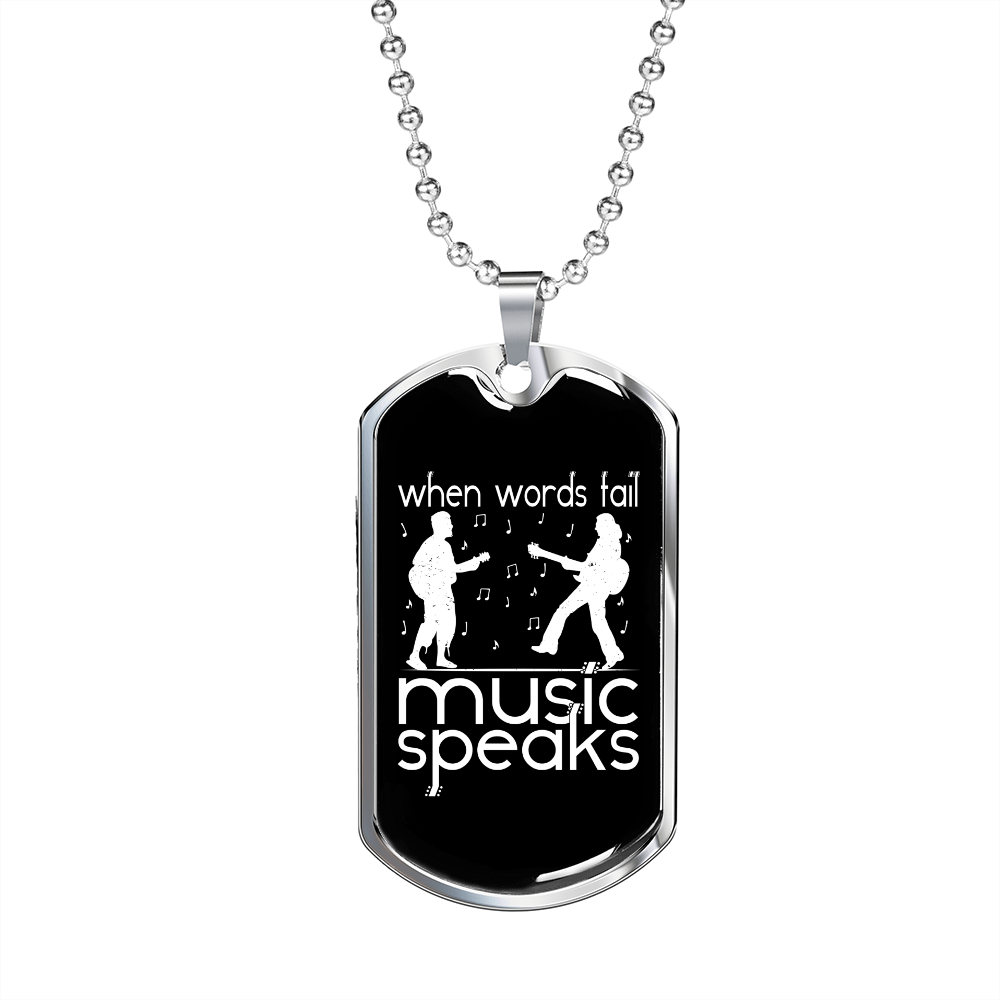 Musician Necklace Music Speaks White Necklace Stainless Steel or 18k Gold Dog Tag 24" Chain-Express Your Love Gifts