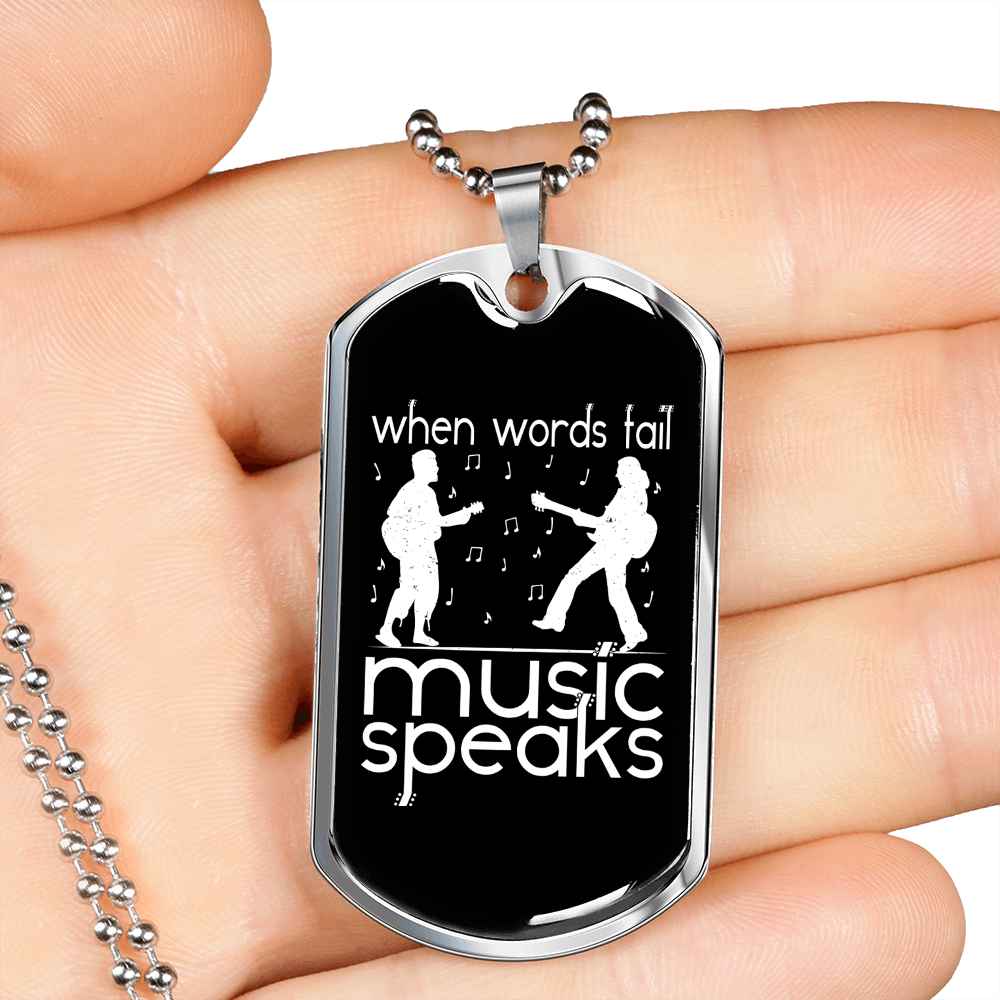 Musician Necklace Music Speaks White Necklace Stainless Steel or 18k Gold Dog Tag 24" Chain-Express Your Love Gifts