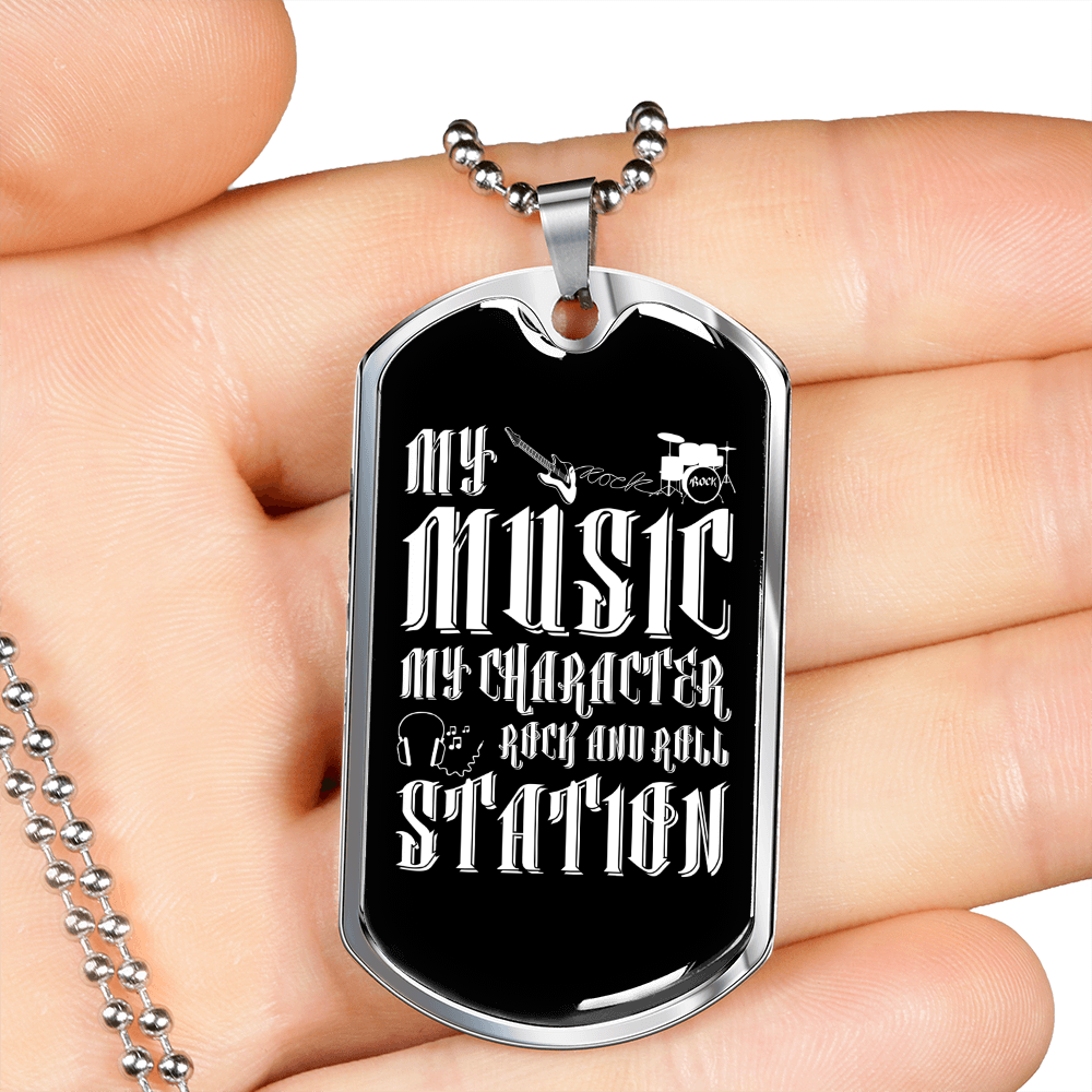 Musician Necklace Music Station Necklace Stainless Steel or 18k Gold Dog Tag 24" Chain-Express Your Love Gifts