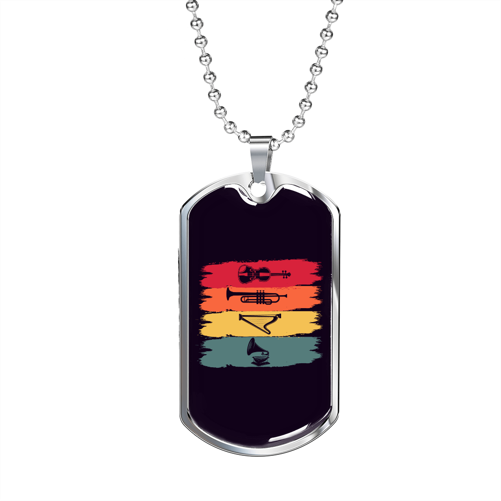 Musician Necklace Musical Instruments Colors Necklace Stainless Steel or 18k Gold Dog Tag 24" Chain-Express Your Love Gifts