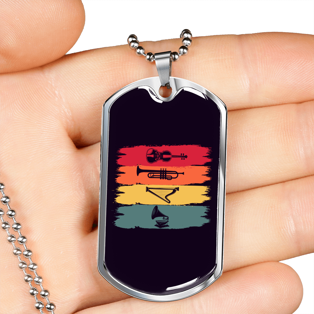 Musician Necklace Musical Instruments Colors Necklace Stainless Steel or 18k Gold Dog Tag 24" Chain-Express Your Love Gifts