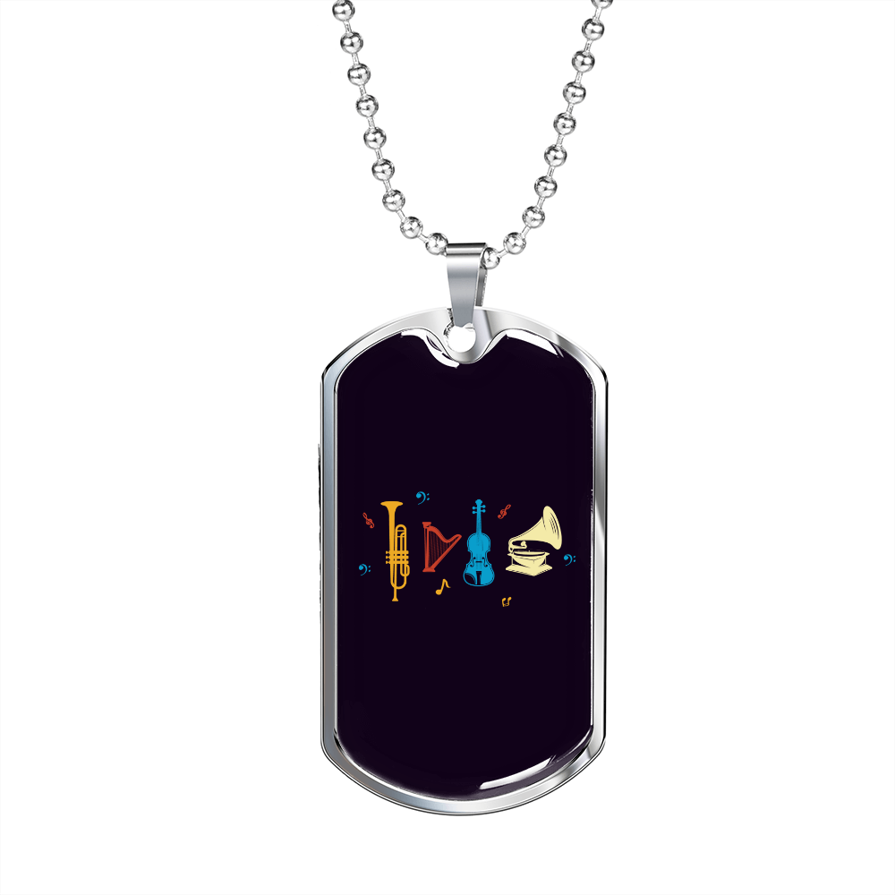 Musician Necklace Musical Instruments Necklace Stainless Steel or 18k Gold Dog Tag 24" Chain-Express Your Love Gifts
