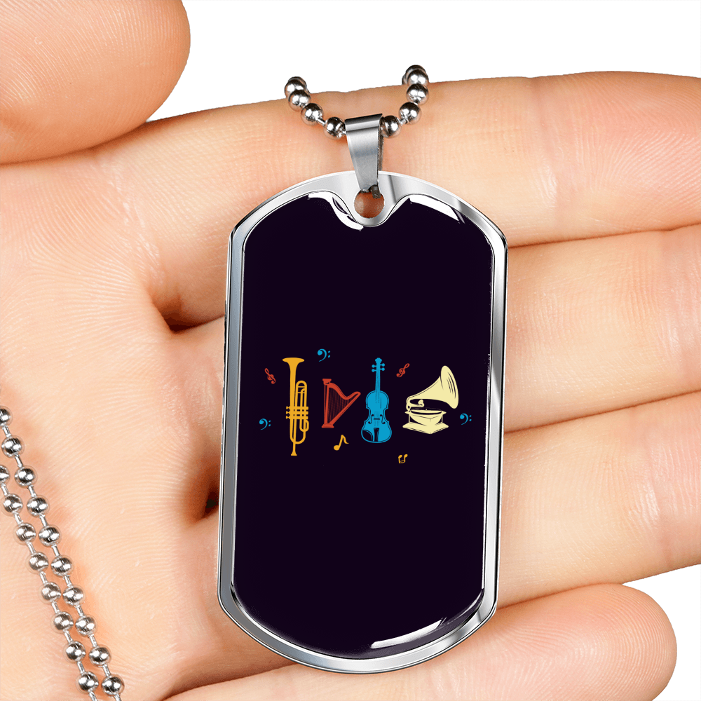 Musician Necklace Musical Instruments Necklace Stainless Steel or 18k Gold Dog Tag 24" Chain-Express Your Love Gifts