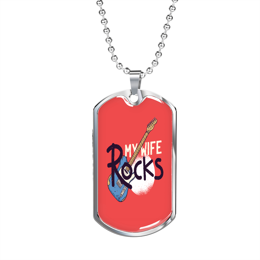 Musician Necklace My Wife Rocks Necklace Stainless Steel or 18k Gold Dog Tag 24" Chain-Express Your Love Gifts