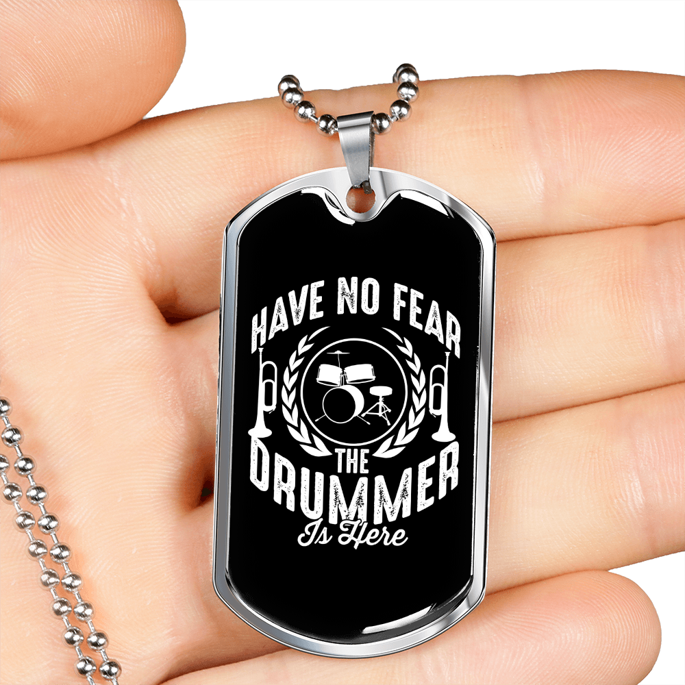 Musician Necklace No Fear Necklace Stainless Steel or 18k Gold Dog Tag 24" Chain-Express Your Love Gifts