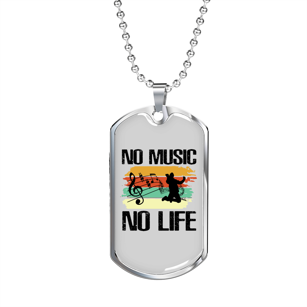Musician Necklace No Music No Life Necklace Stainless Steel or 18k Gold Dog Tag 24" Chain-Express Your Love Gifts