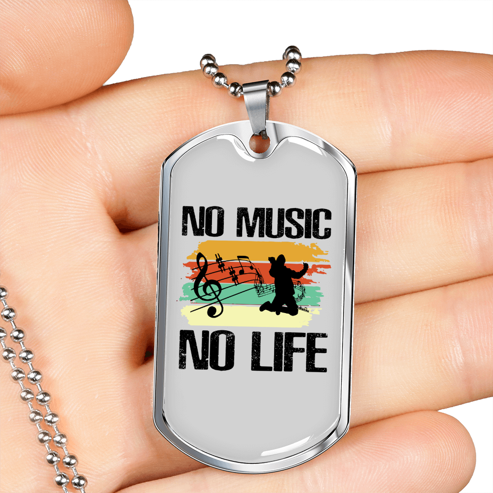 Musician Necklace No Music No Life Necklace Stainless Steel or 18k Gold Dog Tag 24" Chain-Express Your Love Gifts
