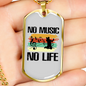 Musician Necklace No Music No Life Necklace Stainless Steel or 18k Gold Dog Tag 24" Chain-Express Your Love Gifts
