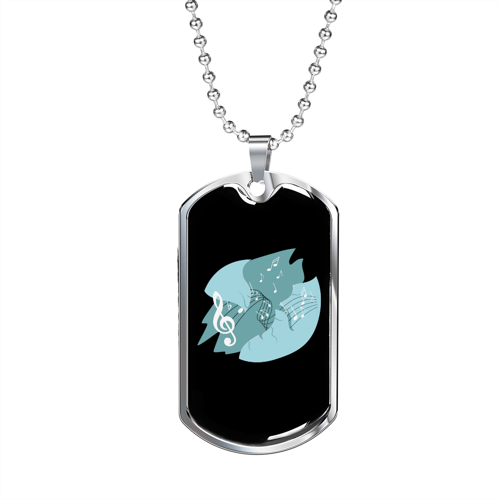Musician Necklace Notes Blue Necklace Stainless Steel or 18k Gold Dog Tag 24" Chain-Express Your Love Gifts