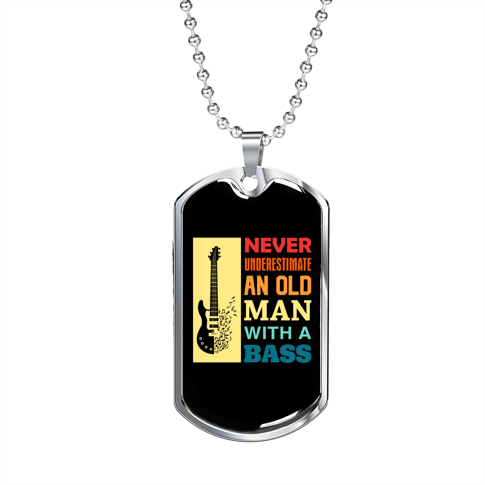 Musician Necklace Old Man Bass Necklace Stainless Steel or 18k Gold Dog Tag 24" Chain-Express Your Love Gifts
