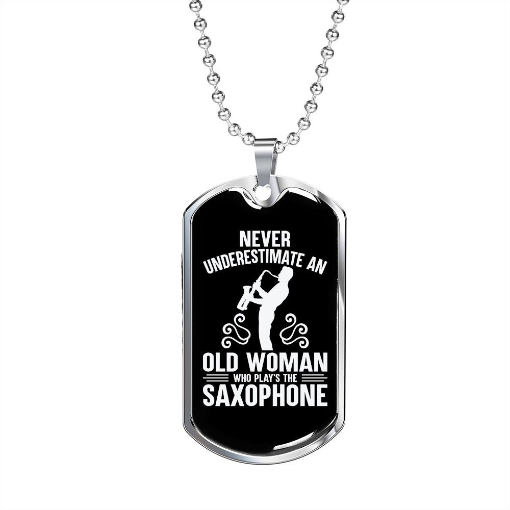 Musician Necklace Old Man Saxophone Necklace Stainless Steel or 18k Gold Dog Tag 24" Chain-Express Your Love Gifts