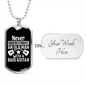 Musician Necklace Old Man With Base Guitar Necklace Stainless Steel or 18k Gold Dog Tag 24" Chain-Express Your Love Gifts
