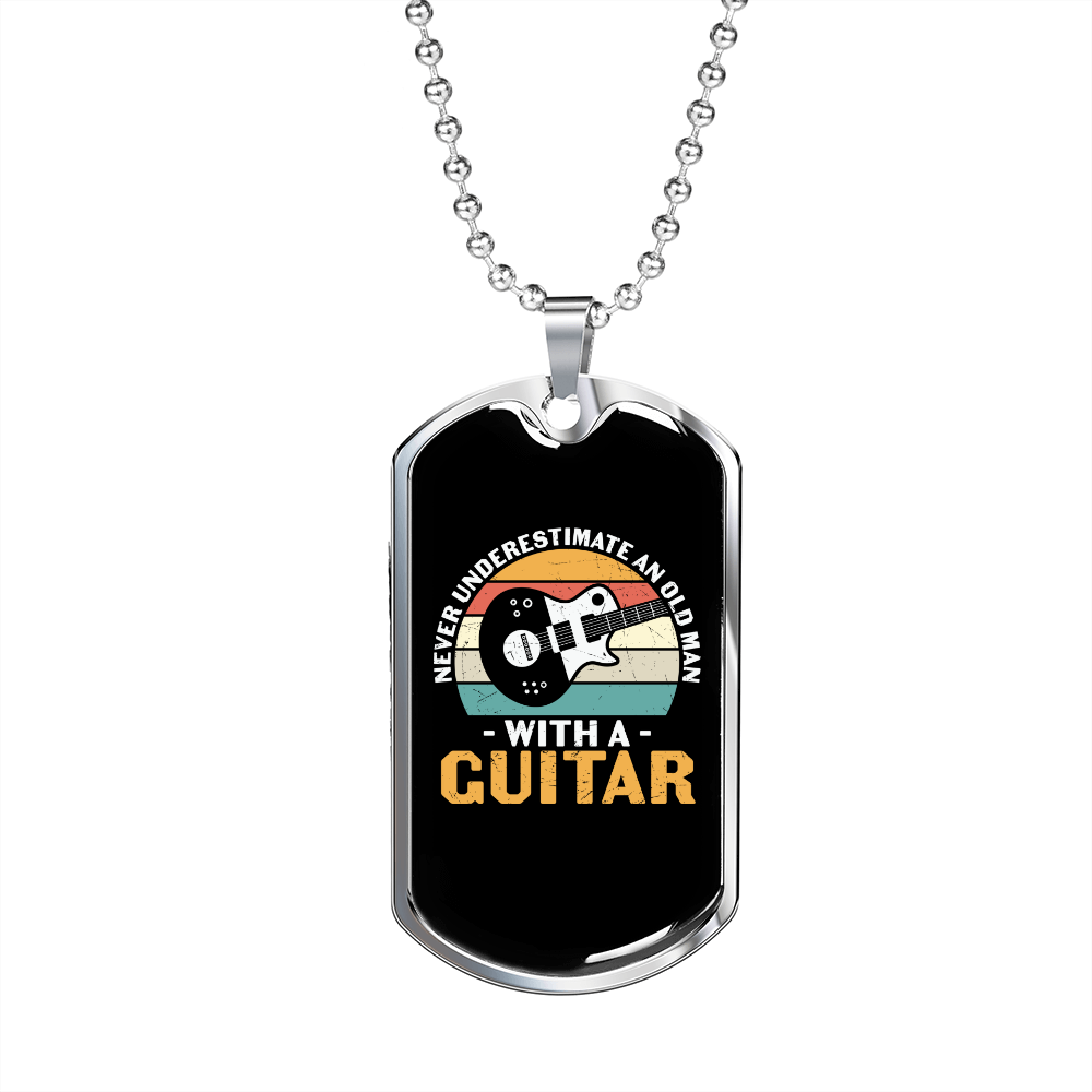 Musician Necklace Old Man With Guitar Necklace Stainless Steel or 18k Gold Dog Tag 24" Chain-Express Your Love Gifts