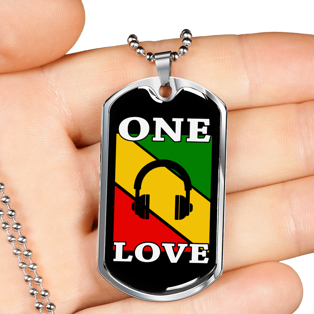 Musician Necklace One Love Necklace Stainless Steel or 18k Gold Dog Tag 24" Chain-Express Your Love Gifts