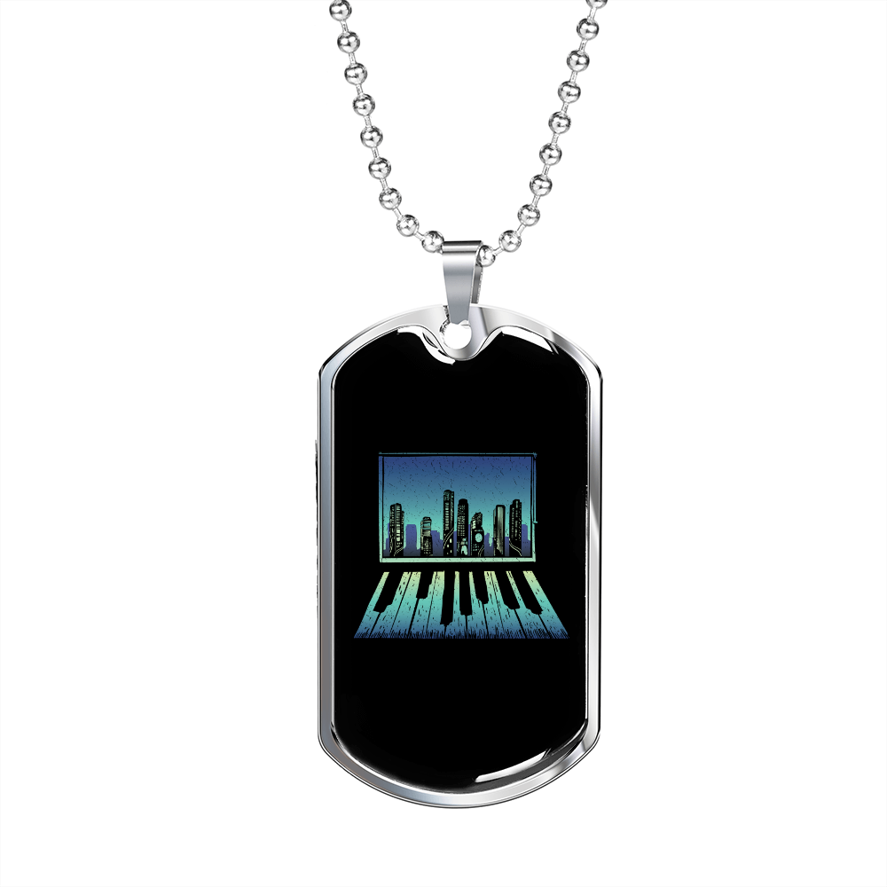 Musician Necklace Piano City Necklace Stainless Steel or 18k Gold Dog Tag 24" Chain-Express Your Love Gifts