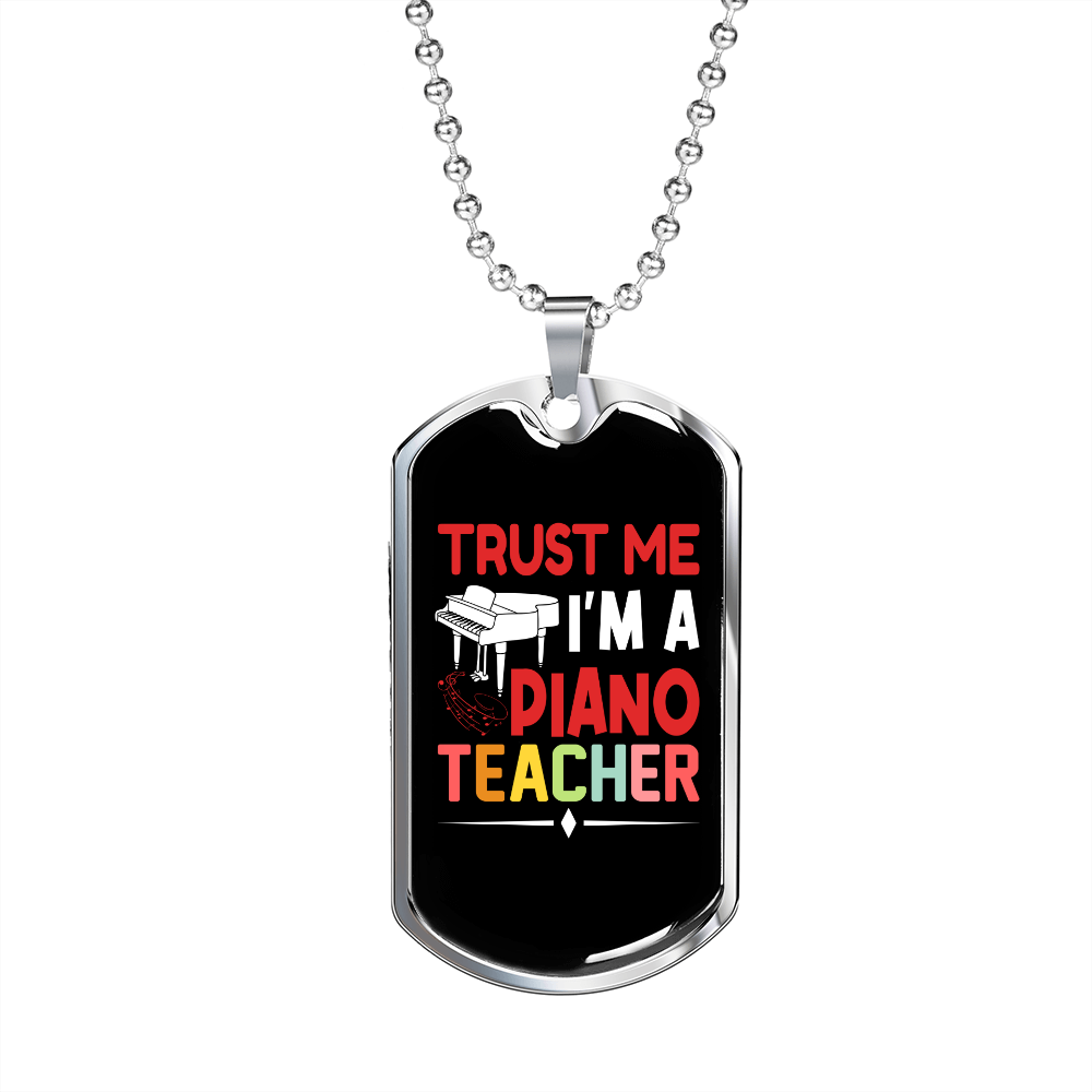 Musician Necklace Piano Teacher Necklace Stainless Steel or 18k Gold Dog Tag 24" Chain-Express Your Love Gifts