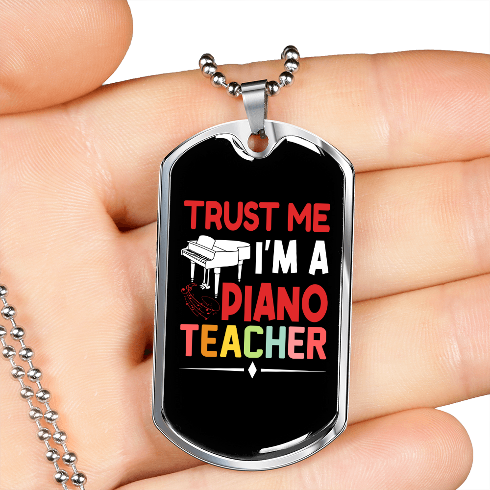 Musician Necklace Piano Teacher Necklace Stainless Steel or 18k Gold Dog Tag 24" Chain-Express Your Love Gifts