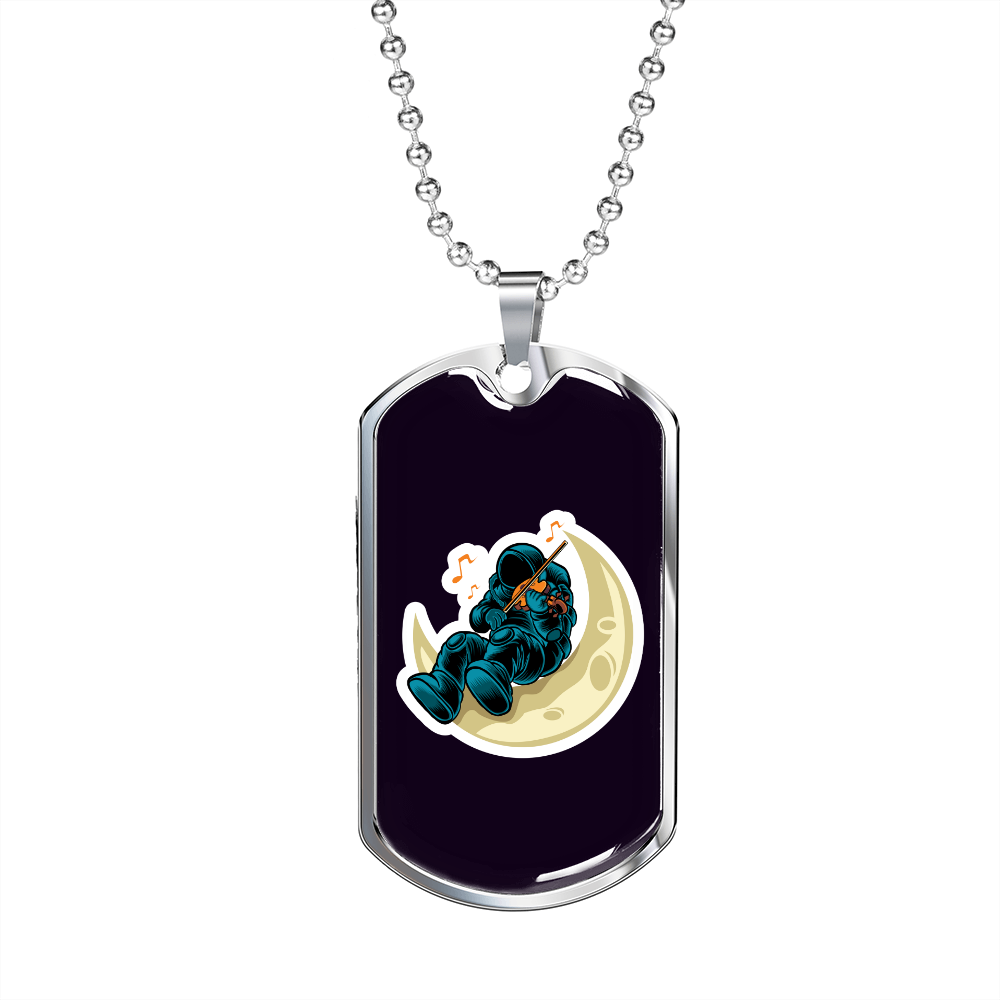 Musician Necklace Playing Vionist in Space Necklace Stainless Steel or 18k Gold Dog Tag 24" Chain-Express Your Love Gifts