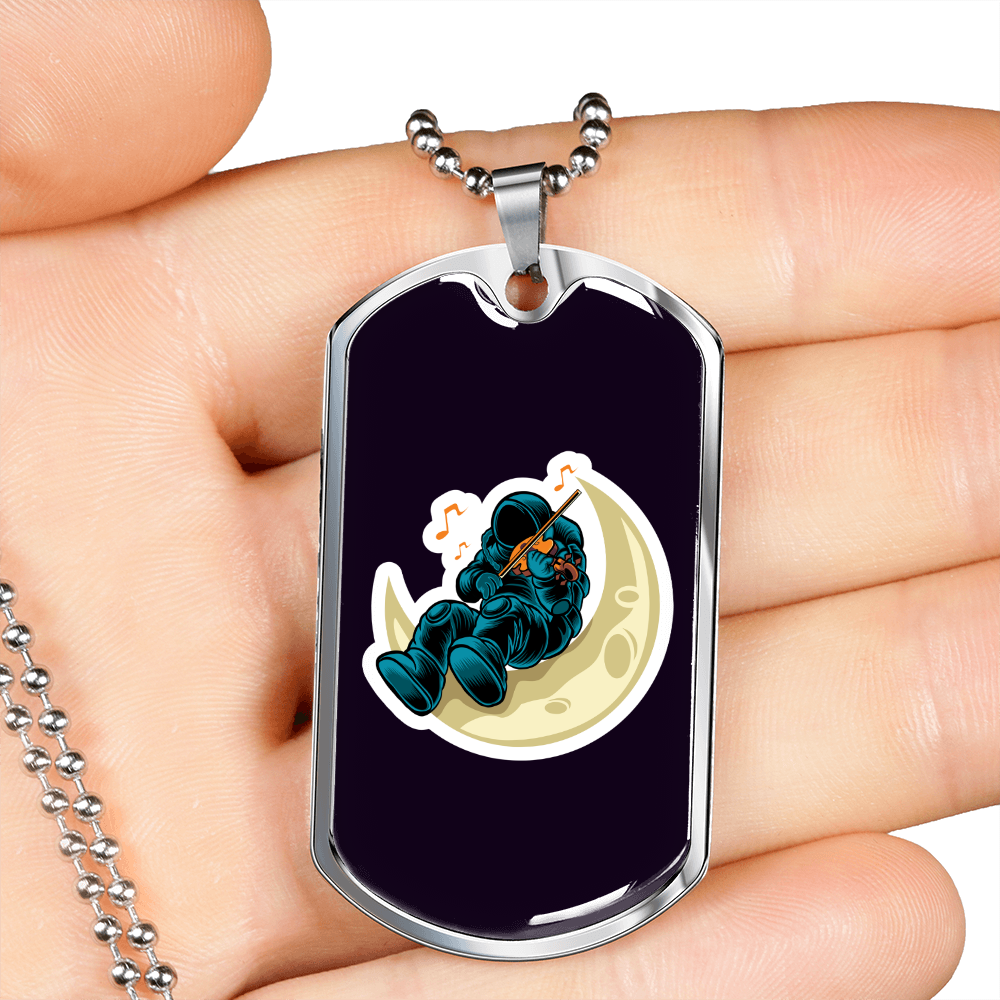 Musician Necklace Playing Vionist in Space Necklace Stainless Steel or 18k Gold Dog Tag 24" Chain-Express Your Love Gifts