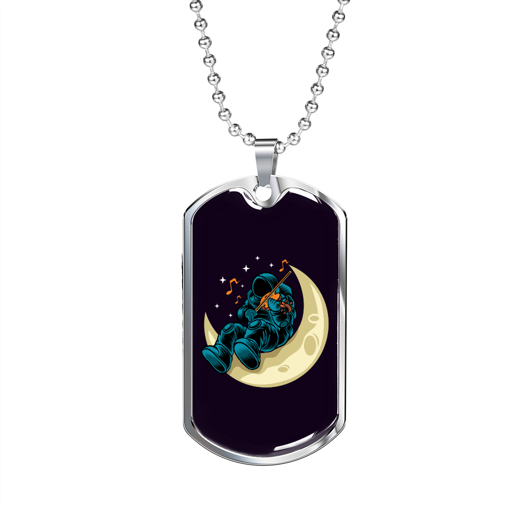 Musician Necklace Playing Vionist in Space Notes Necklace Stainless Steel or 18k Gold Dog Tag 24" Chain-Express Your Love Gifts