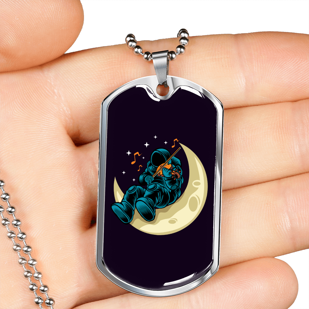 Musician Necklace Playing Vionist in Space Notes Necklace Stainless Steel or 18k Gold Dog Tag 24" Chain-Express Your Love Gifts