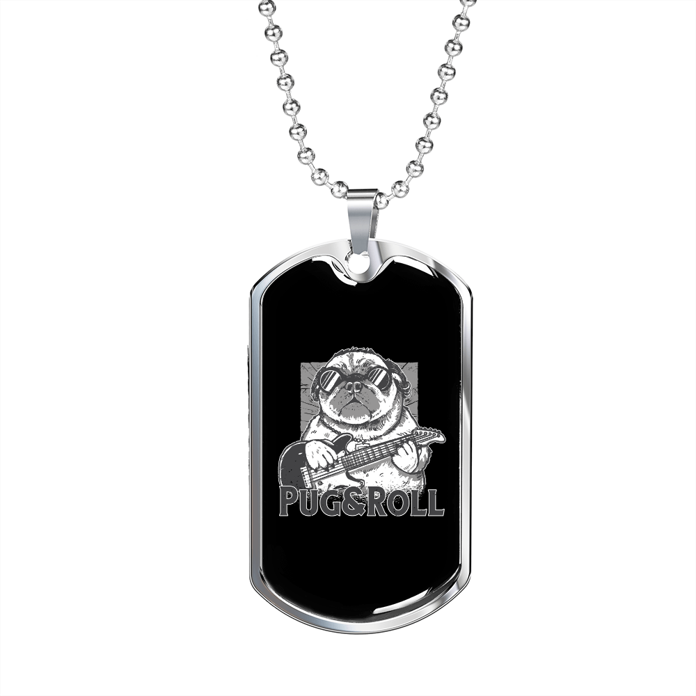 Musician Necklace Pug and Roll Necklace Stainless Steel or 18k Gold Dog Tag 24" Chain-Express Your Love Gifts