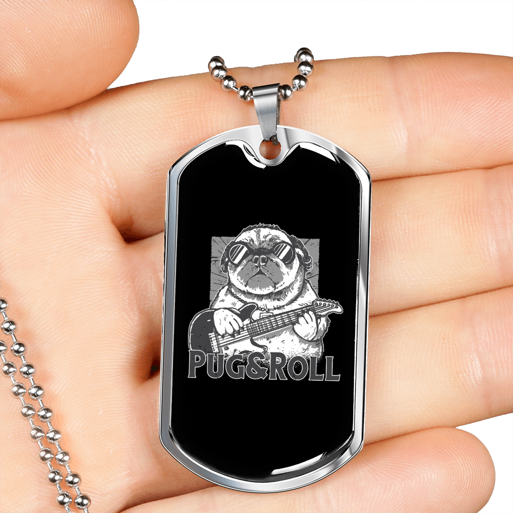 Musician Necklace Pug and Roll Necklace Stainless Steel or 18k Gold Dog Tag 24" Chain-Express Your Love Gifts