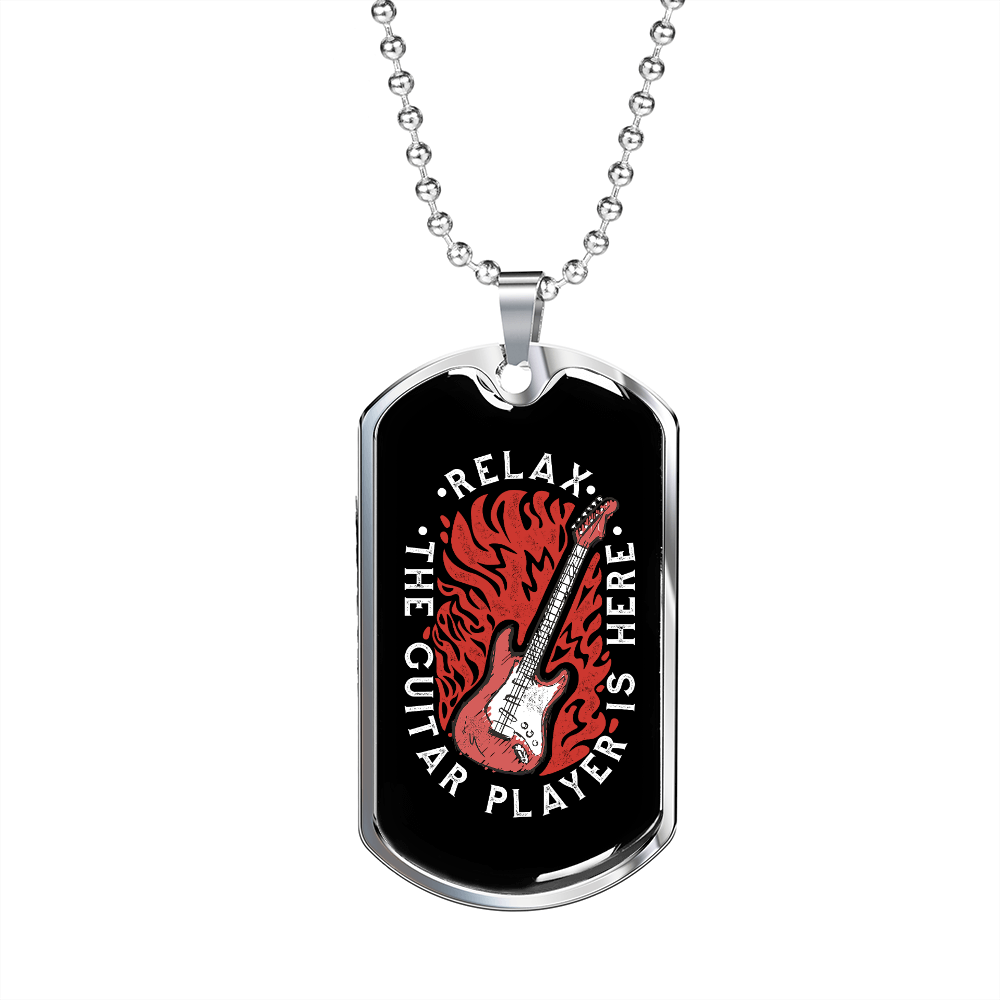 Musician Necklace Relax Guitar Necklace Stainless Steel or 18k Gold Dog Tag 24" Chain-Express Your Love Gifts