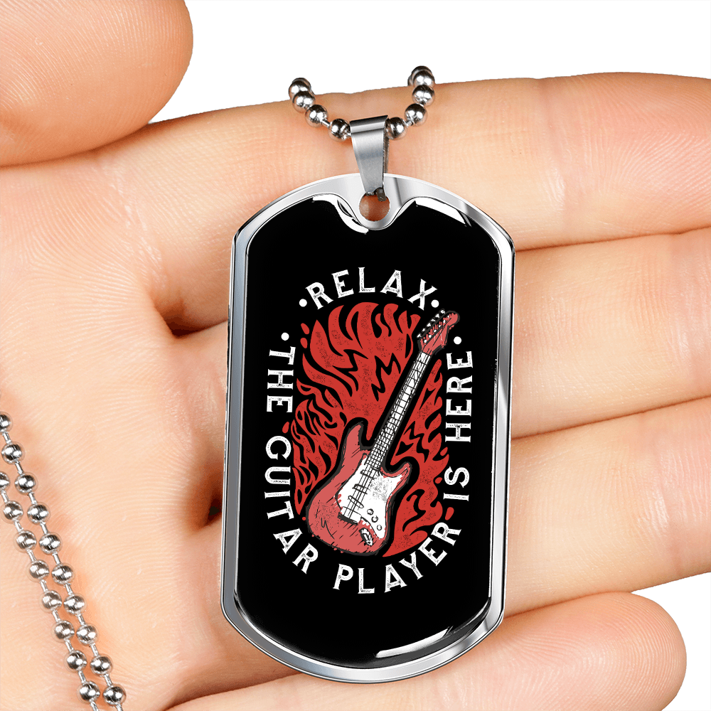 Musician Necklace Relax Guitar Necklace Stainless Steel or 18k Gold Dog Tag 24" Chain-Express Your Love Gifts