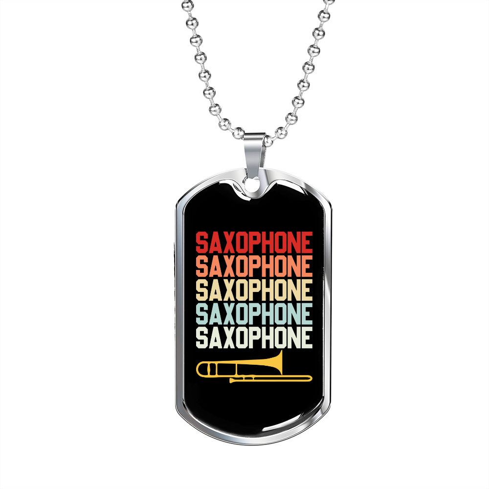 Musician Necklace Retro Saxophone Gold Necklace Stainless Steel or 18k Gold Dog Tag 24" Chain-Express Your Love Gifts